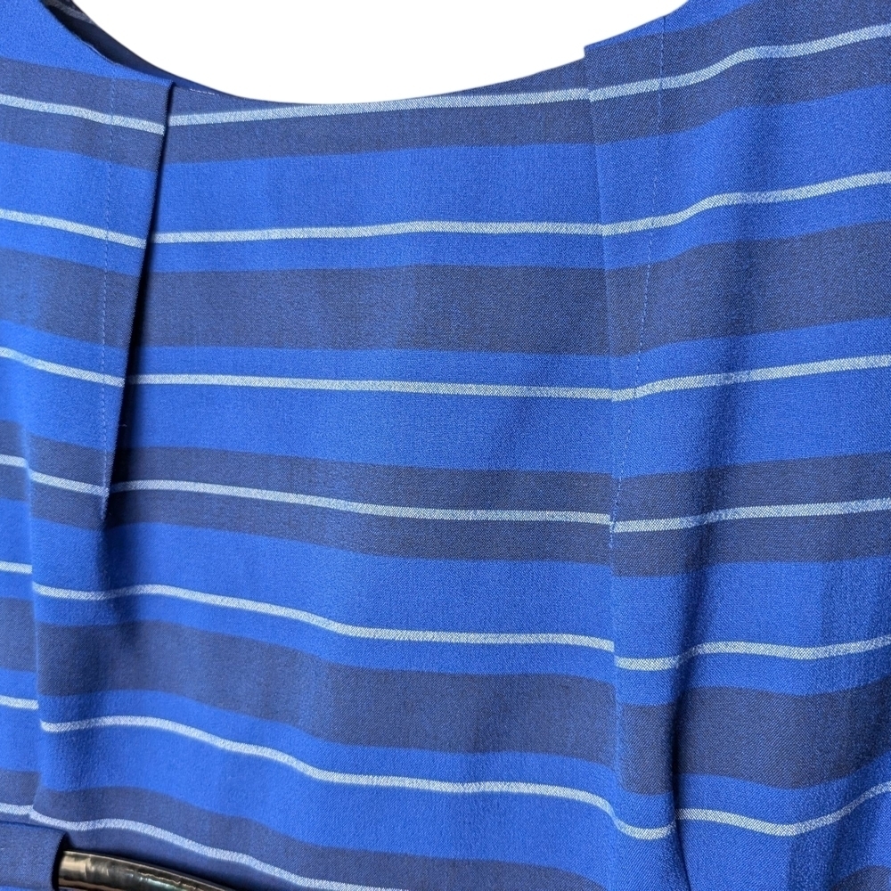 New Calvin Klein Blue White Striped Sleeveless Midi Dress Belt Business Class - Picture 5 of 11